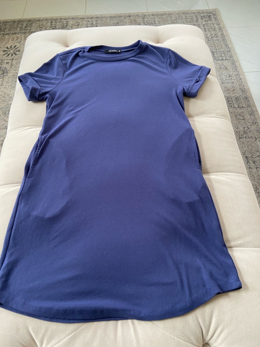 Yexipo Navy Short Sleeve Crewneck Tank Dress